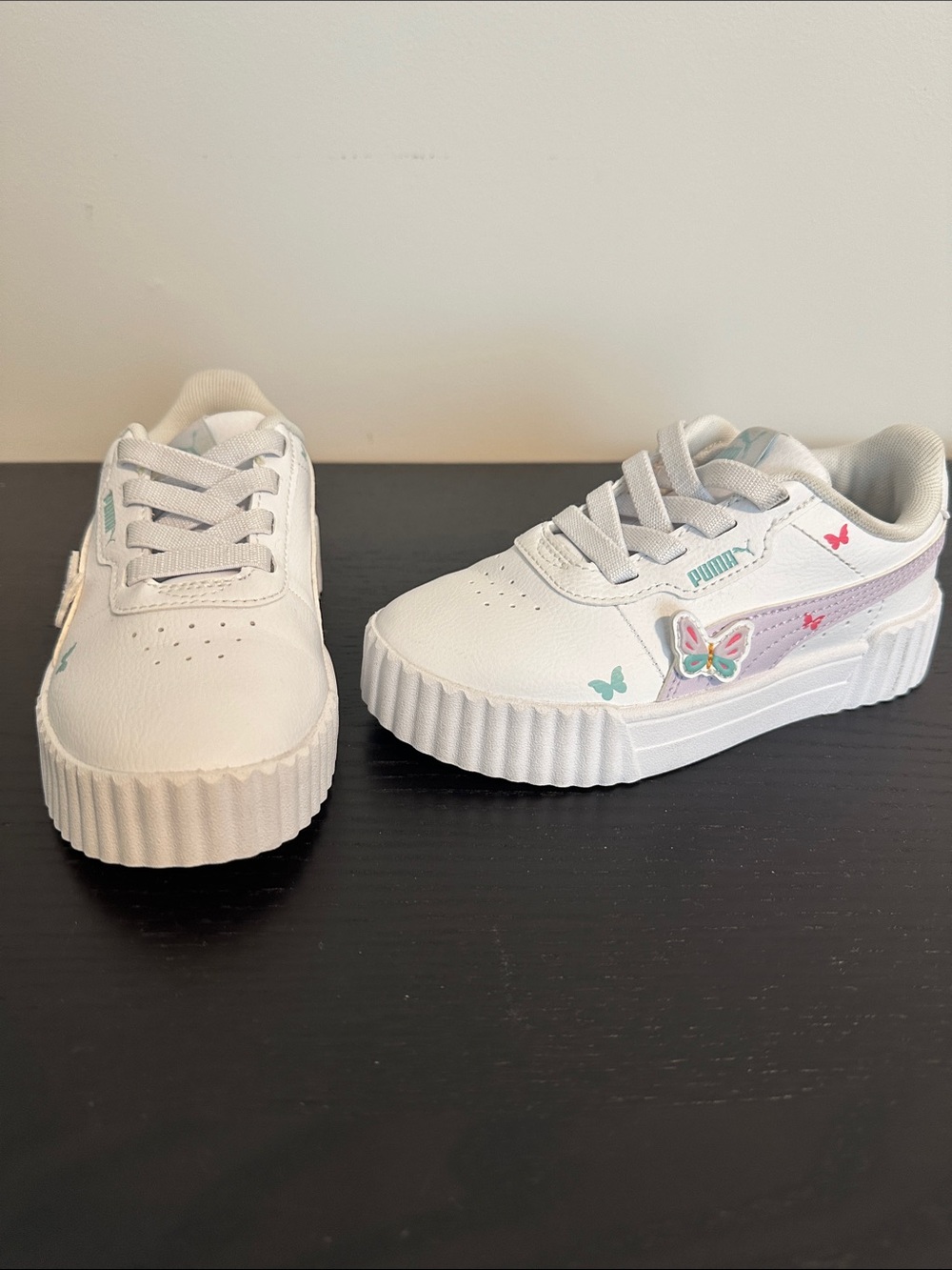 Puma Kids White Sneakers with Pastel Butterfly Accents
